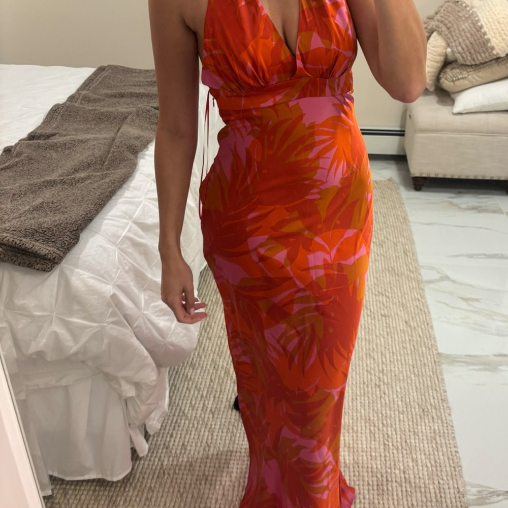 Elegant Red and Orange Halter Dress